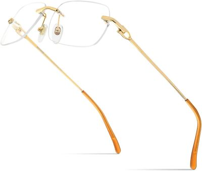 #ad HEPIDEM Vintage Style Rimless Rectangular Metal Eyeglasses for 50253 Gold