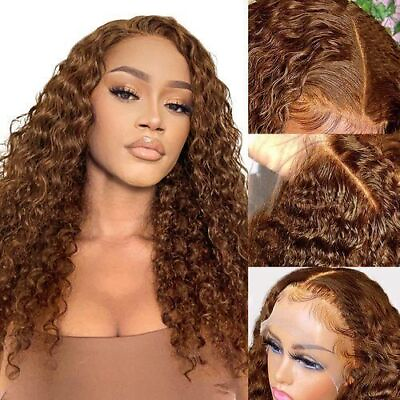 #ad Light Brown Curly Wig Human Hair 13X4 Deep Wave Lace Front Wigs With Baby Hair