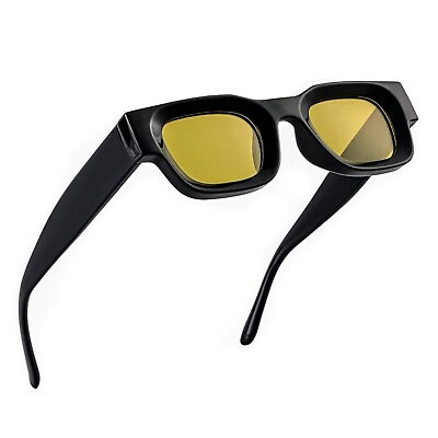 #ad #ad Small Black Square Frame Retro 90#x27;s Yellow Tint Men Women Rectangle Sunglasses