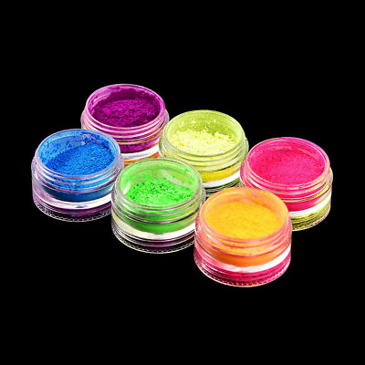 #ad 6 Pcs DIY Art Decor Neon Pigment Nails Powder Dust Phosphor Fluorescent 6 Colors