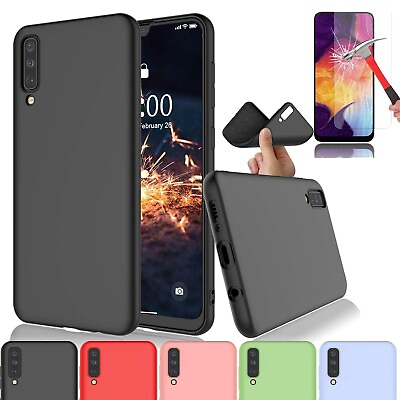 #ad For Samsung Galaxy A20 A30 A50 Silicone Phone Case Cover with Screen Protector