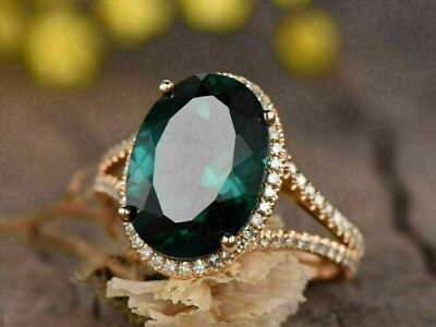 #ad 2.60Ct Lab Created Oval Cut Emerald Halo Women#x27;s Ring In 14K Gold Plated