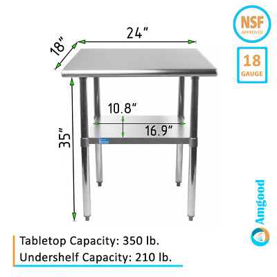 #ad 18quot; X 24quot; Stainless Steel Work Table With Galvanized Undershelf