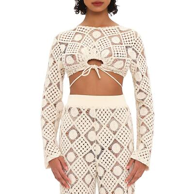 #ad Andrea Iyamah Womens Crochet Geometric Tie Back Cropped Shirt BHFO 7397