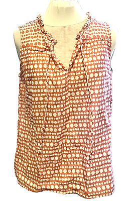 #ad BODEN Top Blouse Polka Dot Size 8 Sleeveless Cotton Pullover White Coral Pink