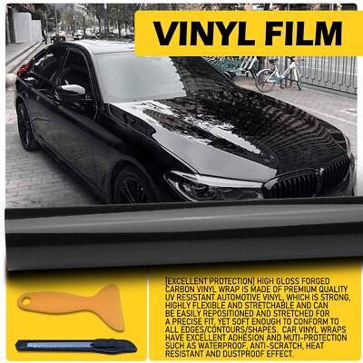 #ad 1.5M*30CM x Gloss 11.8IN Black Wrap Vinyl Roll Car Sticker Film Decal with tools