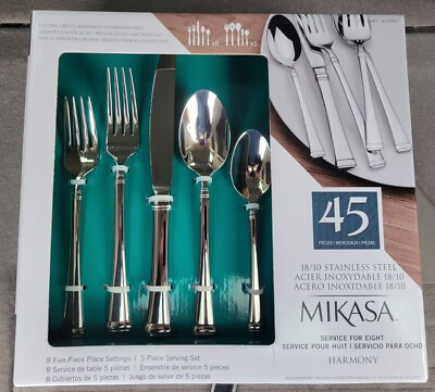 #ad Mikasa Harmony 45 Piece Flatware Utensil Set Stainless Steel Service for 8