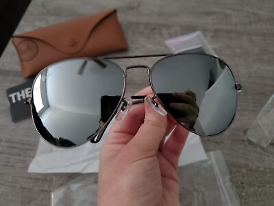 #ad Ray Ban Aviator Sunglasses RB3025 58 14mm Gunmetal Frame Silver Mirror LensNEW