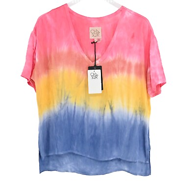 #ad New CHASER Womens Size XS Prism Tie Dye T Shirt Relaxed Vneck Coconut Girl Boho