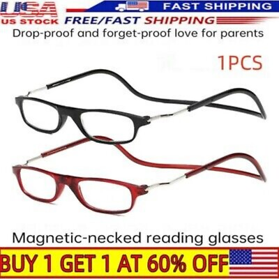 #ad Hanging Folding Magnetic Reading Eyeglasses Glasses Front Click Connect Neck NEW
