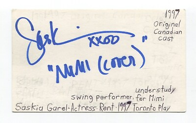 #ad Saskia Garel Signed 3x5 Index Card Autographed Actor Singer Rent Night Man