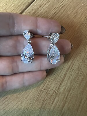 #ad classic pear drop cz 925 sterling silver earrings