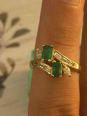 #ad 2.50CT Emerald Cut Lab Created Green Diamond Wedding Ring 14K Yellow Gold Plated $87.49