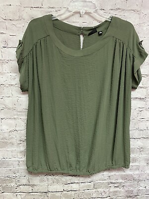 #ad A.N.A Women’s Blouse Olive Green Size 1X Plus Size Short Sleeve