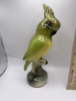 #ad Vintage Yellow And Green Cockatoo Ceramic Figurine 8”