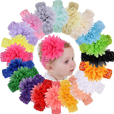 #ad 20 Pcs Newborn Baby Girl Headband Infant Toddler Flower Soft Stretchy Hair Band