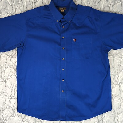 #ad Ariat Shirt Mens XXL Blue Button Down Long Sleeve Pocket Cowboy Western Casual