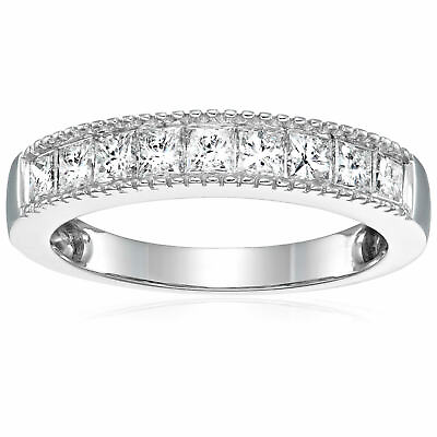 #ad 1.50 ct Diamond Wedding Band for Women Princess 14K White Gold Channel Milgrain $1329.99