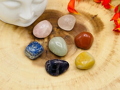 #ad 7 Chakra Tumbled Stones Set with Carry Velvet Pouch Polished Healing Crystals