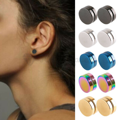 #ad 316L Surgical Steel Magnetic Non Piercing Round Disc Punk Stud Earrings 6 10MM
