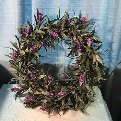 #ad 15” Spring Large Artificial Purple Flower Wreath Front Door Garland Home Decor