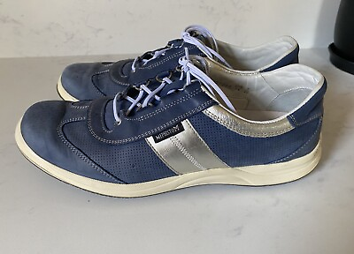 #ad Mephisto Runoff Air Jet Leather Sneakers Blue Shoes Silver Stripe Women 9.5 UK 7