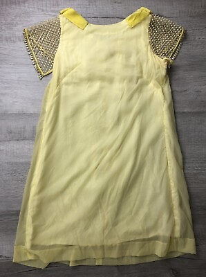 #ad Vintage Virginia Dress 50s 60s Yellow Dress Bedazzled Womens Size 12