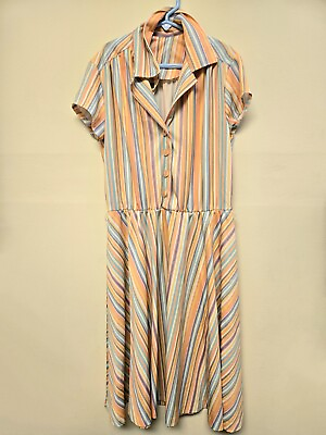 #ad Vintage Sears Dress Size Small Striped Spring Retro Dress
