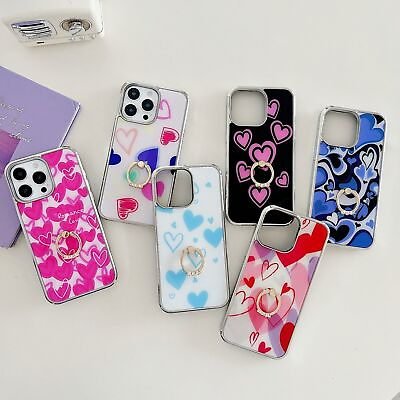 #ad Ring Bling Plated Love Heart Butterfly Phone Case for iPhone 15 13 14 Pro Max