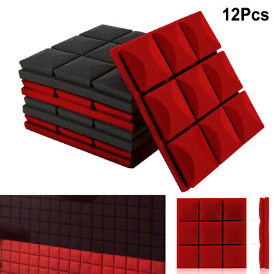#ad 12 x Acoustic Foam Board Stereo Sound Absorbing Soundproofing Tiles