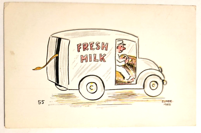 #ad Fresh Milk 1952 quot;Elmer Andersonquot; Comic Post Card Waterloo Iowa Postcard