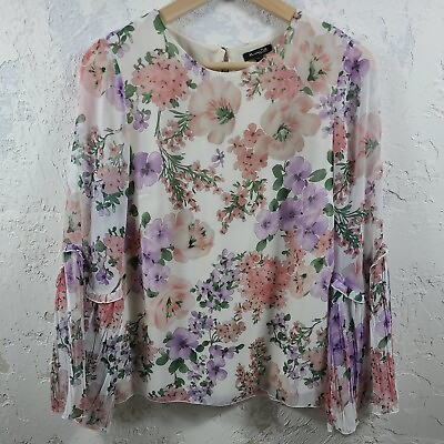 #ad Massimo Dutti Women#x27;s 4 Blouse Floral Lined Ruffle Tiered Keyhole Long Sleeve