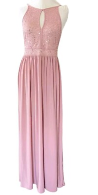 #ad Night Way Pink Sequin Dress 6P Keyhole Maxi Full Length Formal Special Occasion