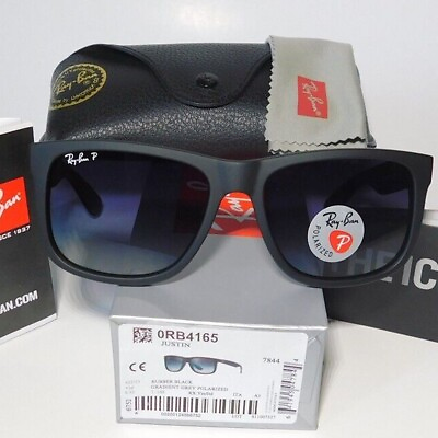 #ad Unisex 55 17 145mm Ray Ban Justin RB4165 Men#x27;s Sunglasses Black Gray