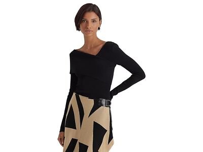 #ad LAUREN Ralph Lauren Women#x27;s Petite Asymmetrical Long Sleeve Sweater Black US PS