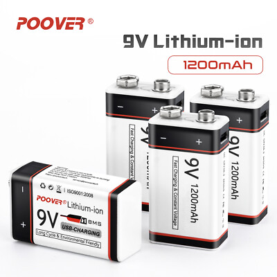 #ad 9V Li ion USB Rechargeable Batteries 1200mAh Lithium Battery 9volt 2 10PK Cable