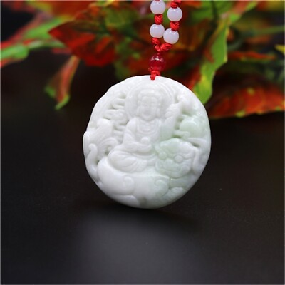 #ad Jade Guanyin Pendant Necklace White Jewelry Charm Gifts Natural Carved Amulet