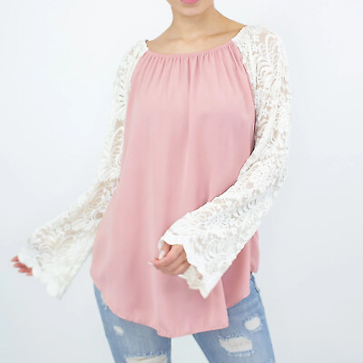 #ad Lace Sleeve Backless Top Rose