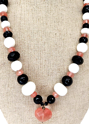 #ad Vintage Cherry Quartz faceted Onyx Rock Crystal Necklace 20 in toggle