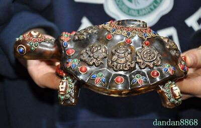 #ad Tibet crystal silver Filigree Inlay gem Tibetan silver eight treasures turtle