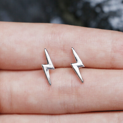 #ad Small Silver Plated Lightning Bolt Ear Studs Strike Earrings Jewelry Christmas