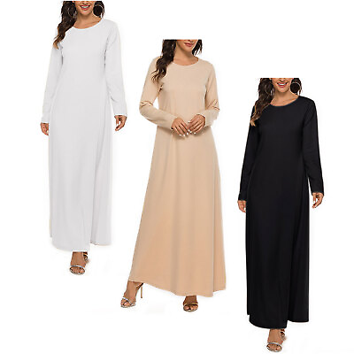 #ad Solid Color Muslim Prayer Long Robes Long Sleeve Malaysia Casual Basic Dress $7.43