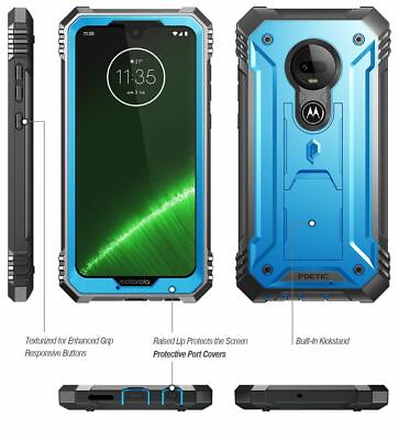 #ad Moto G7 G7 Plus Case Poetic Revolution Dust Resistant Cover w Stand Blue