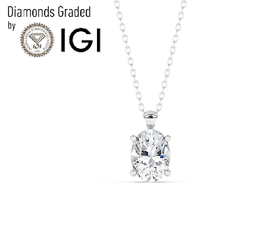 #ad IGI F VS1 2.00 CT Solitaire Lab Grown Oval Diamond Pendant 18K White Gold