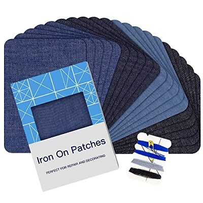 #ad 20PCS Denim Patches for Jeans Kit 3 by 4 1 4 4 Shades of Blue Iron On Jean