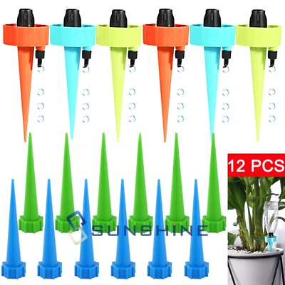 #ad 12PCS Garden Plants Self Water Drip Automatic Watering Spikes Device Irrigation