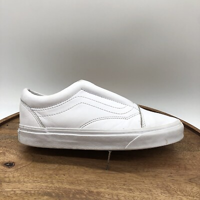 #ad Vans Old Skool Laceless DX Womens 7 White Monochrome Leather Slip On Skate Shoes