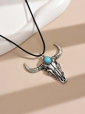 #ad Turquoise Decor Cattle Head Charm Necklace Jewelry for Women Gift for Her