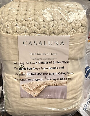 #ad Casaluna Oversized Chunky Hand Knit Decorative Bed Throw 50quot; x 70quot; Natural