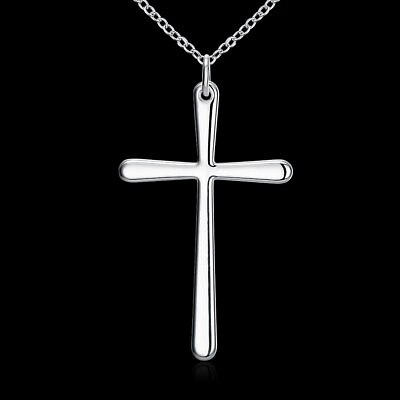 #ad 925 Sterling Silver Cross Pendant Necklace Womens Classic Fashion Jewelry P066
